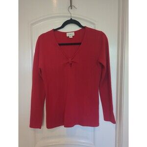 Jaclyn Smith Woman's SM V Neck Sweater Top Rouched Detail Long Sleeve  Red